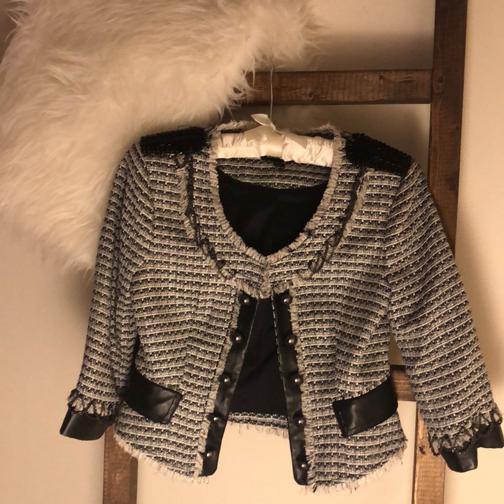 Bebe Black and White Embellished Blazer Size 2